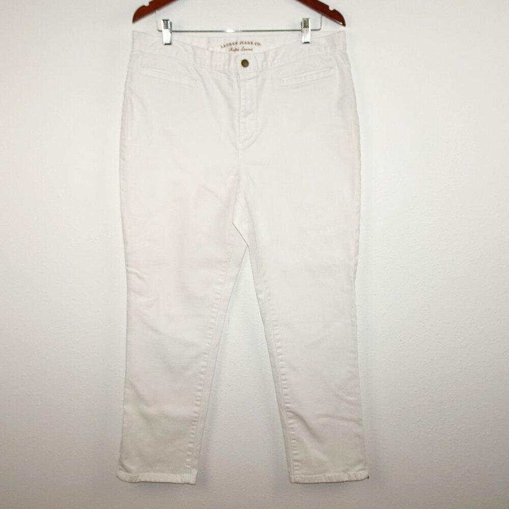 Ralph Lauren Ankle Zipper Jeans Women's Size 14 White Stretch Denim NEW